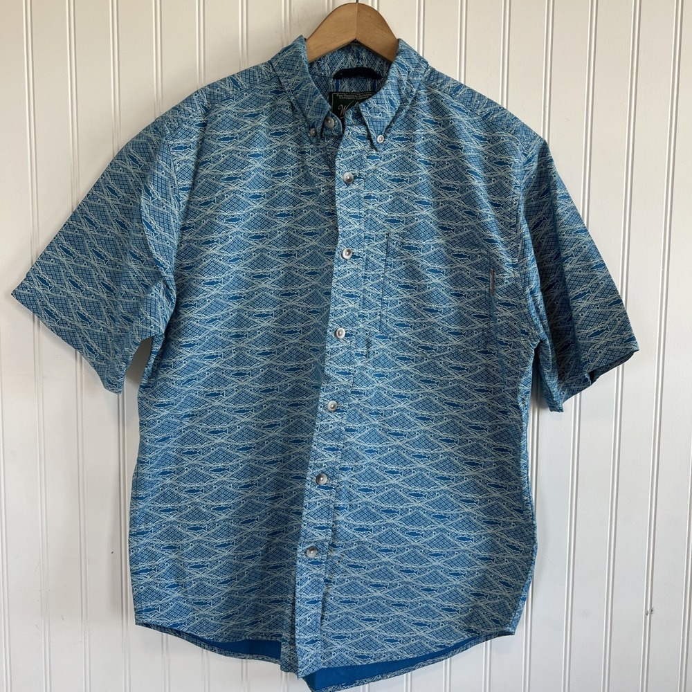 Woolrich Short Sleeve Collared 160740 Button Down Shirt Fish Medium 6339 R BLJ